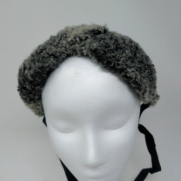 Vintage Lamb Sheep Fur Headpiece Gray Ties Poms main image 3